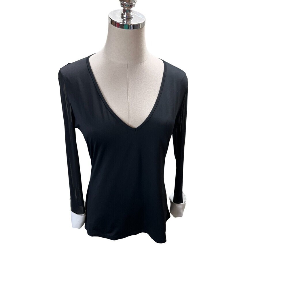 Anne Fontaine Top Size 6 - 8 US Women's Black 40 EU V-Neck Long Sleeve